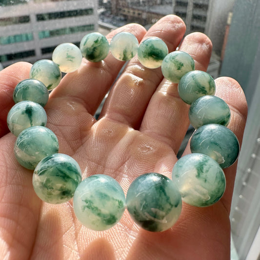 Jadeite Jade Bracelet (Burma, Green/Blue Weaver, 12.8mm)