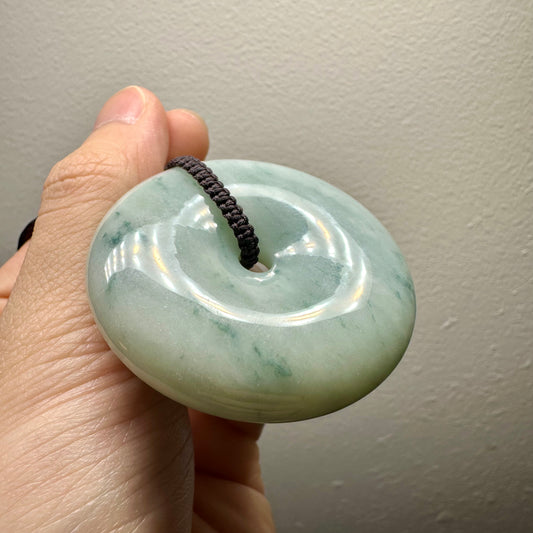 Huge Jadeite Jade Button (Burma, Green/Blue Weaver Donut)