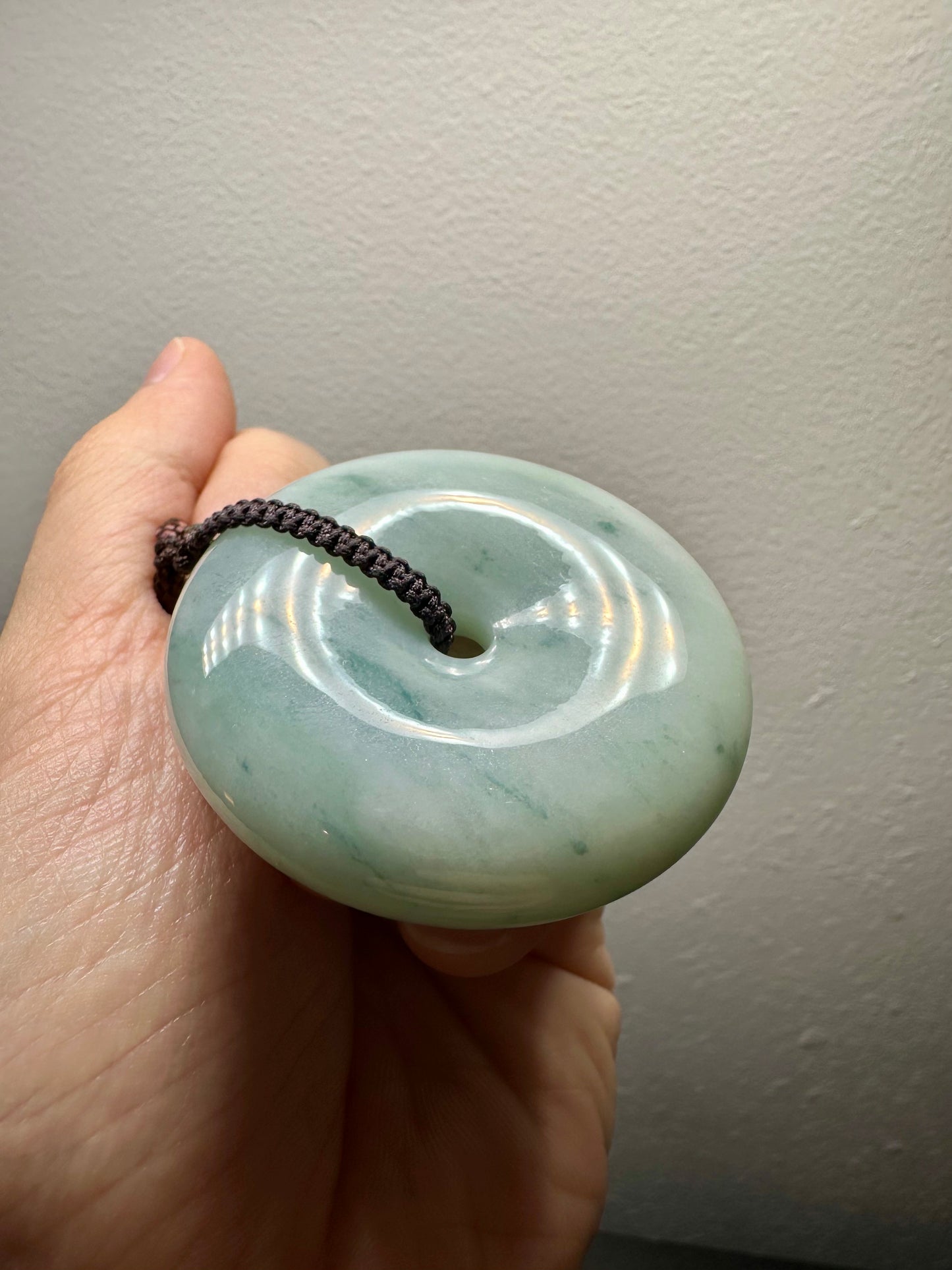Huge Jadeite Jade Button (Burma, Green/Blue Weaver Donut)